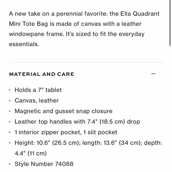 Tory Burch ELLA CANVAS QUADRANT MINI TOTE bag - Picture 8 of 8